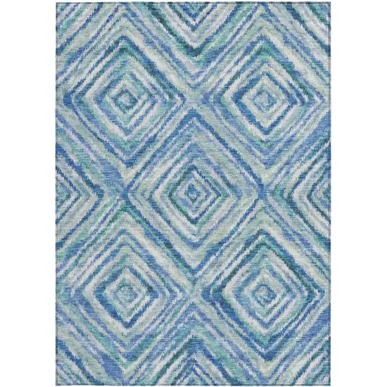 Blue Denim Blue And Green Geometric Washable Indoor Outdoor Area Rug Photo 8