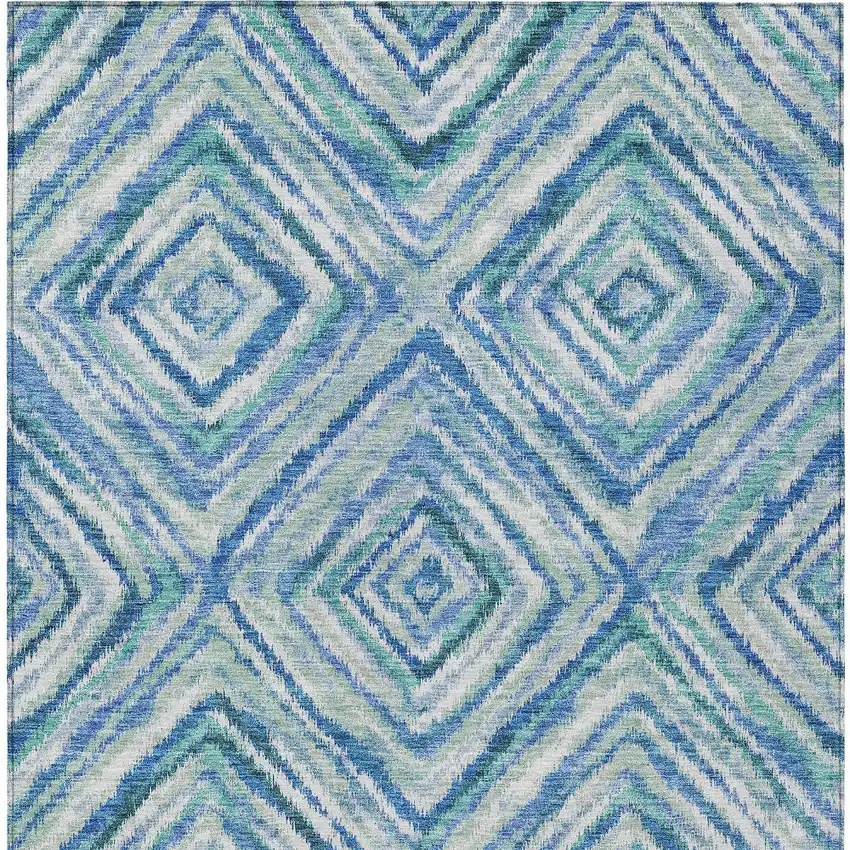 Blue Denim Blue And Green Geometric Washable Indoor Outdoor Area Rug Photo 8
