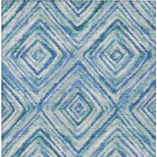 Blue Denim Blue And Green Geometric Washable Indoor Outdoor Area Rug Photo 8