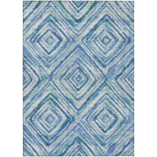 Blue Denim Blue And Green Geometric Washable Indoor Outdoor Area Rug Photo 2