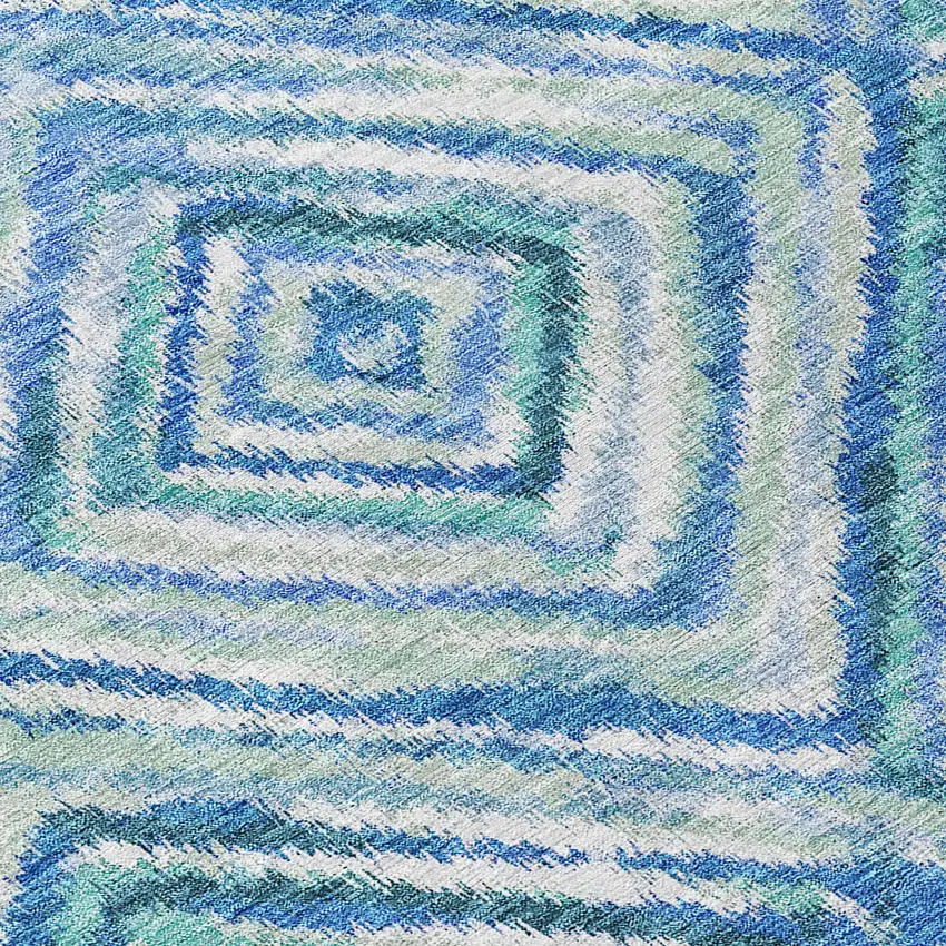 Blue Denim Blue And Green Geometric Washable Indoor Outdoor Area Rug Photo 6