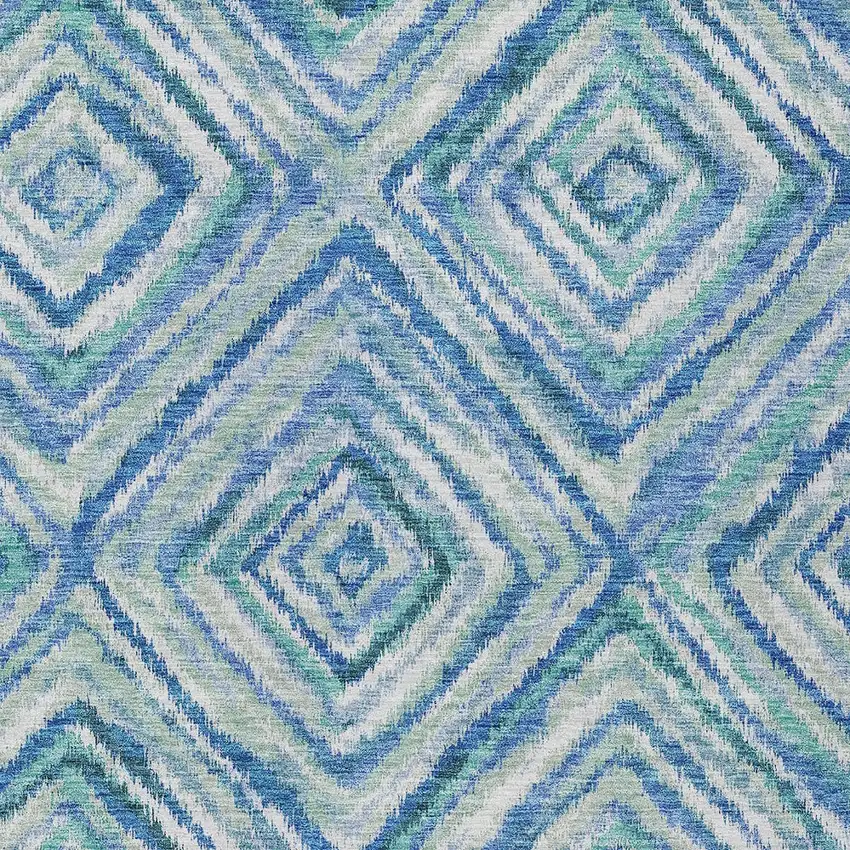 Blue Denim Blue And Green Geometric Washable Indoor Outdoor Area Rug Photo 7