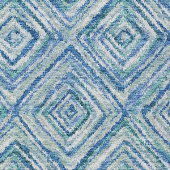 Blue Denim Blue And Green Geometric Washable Indoor Outdoor Area Rug Photo 7