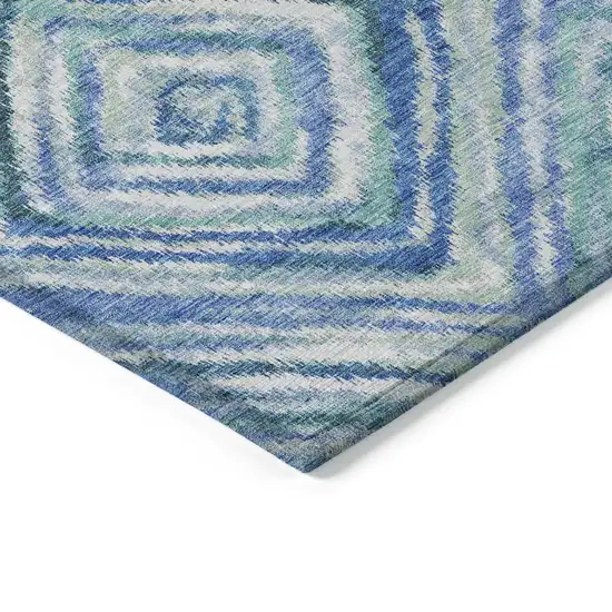 Blue Denim Blue And Green Geometric Washable Indoor Outdoor Area Rug Photo 5