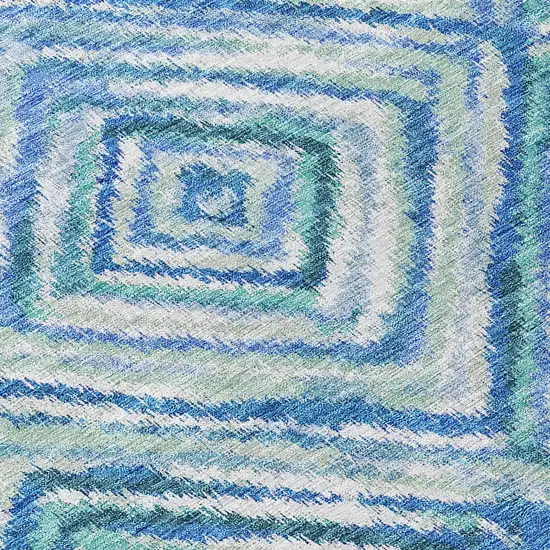 Blue Denim Blue And Green Geometric Washable Indoor Outdoor Area Rug Photo 6