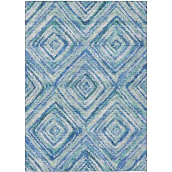 Blue Denim Blue And Green Geometric Washable Indoor Outdoor Area Rug Photo 2