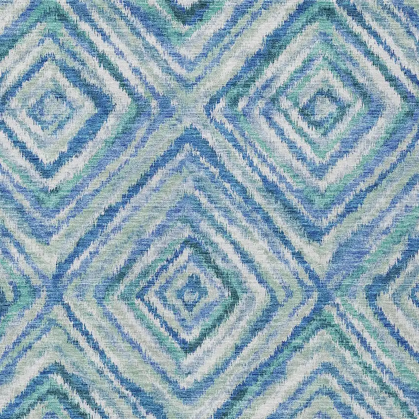 Blue Denim Blue And Green Geometric Washable Indoor Outdoor Area Rug Photo 7