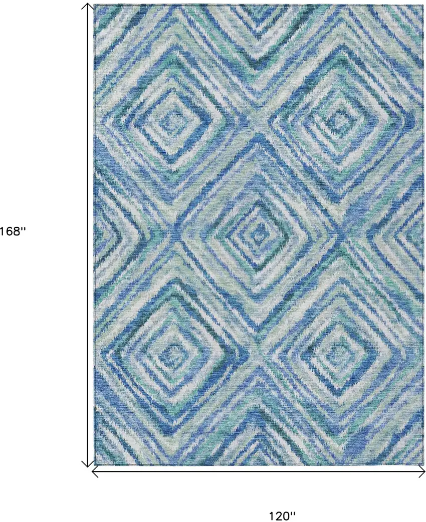 Blue Denim Blue And Green Geometric Washable Indoor Outdoor Area Rug Photo 3