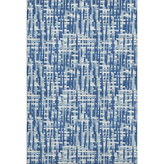 Blue Denim Blue And Ivory Abstract Geometric Washable Area Rug With UV Protection Photo 1