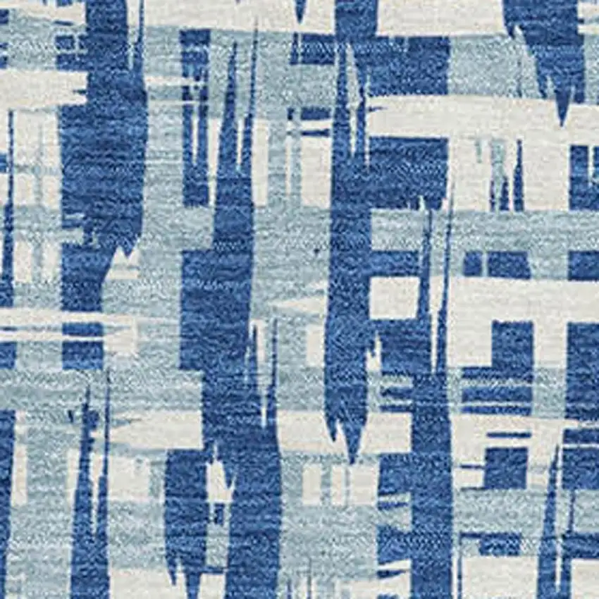Blue Denim Blue And Ivory Abstract Geometric Washable Area Rug With UV Protection Photo 2