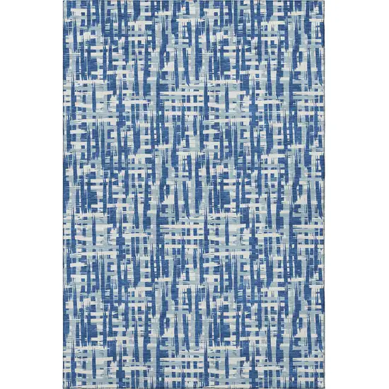 Blue Denim Blue And Ivory Abstract Geometric Washable Area Rug With UV Protection Photo 3
