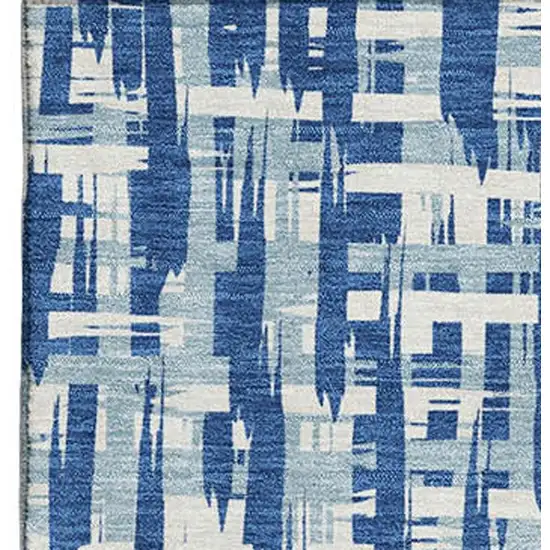 Blue Denim Blue And Ivory Abstract Geometric Washable Area Rug With UV Protection Photo 3