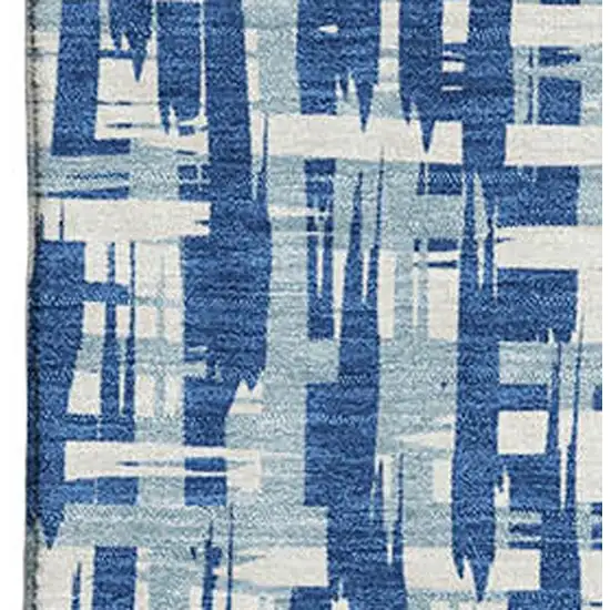 Blue Denim Blue And Ivory Abstract Geometric Washable Area Rug With UV Protection Photo 2