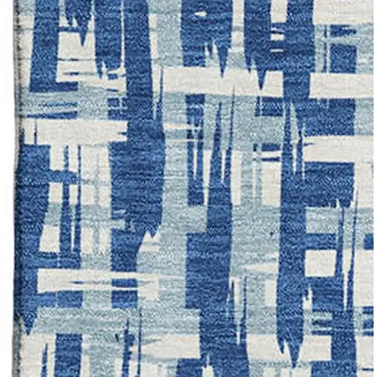 Blue Denim Blue And Ivory Abstract Geometric Washable Area Rug With UV Protection Photo 2