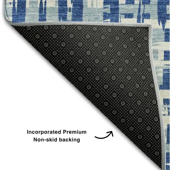 Blue Denim Blue And Ivory Abstract Geometric Washable Area Rug With UV Protection Photo 6