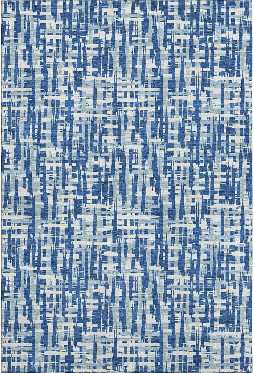Blue Denim Blue And Ivory Abstract Geometric Washable Area Rug With UV Protection Photo 1