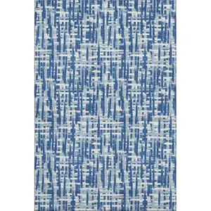 Photo of Blue Denim Blue And Ivory Abstract Geometric Washable Area Rug With UV Protection