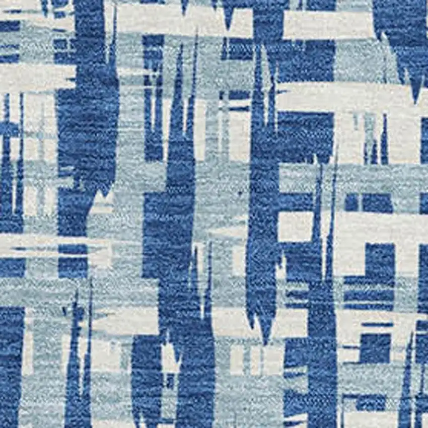 Blue Denim Blue And Ivory Abstract Geometric Washable Area Rug With UV Protection Photo 2