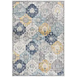 Photo of Blue Distressed Floral Area Rug