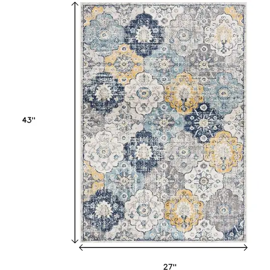 Blue and Yellow Floral Area Rug Photo 7