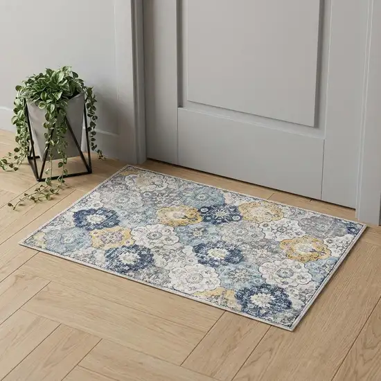 Blue and Yellow Floral Area Rug Photo 1