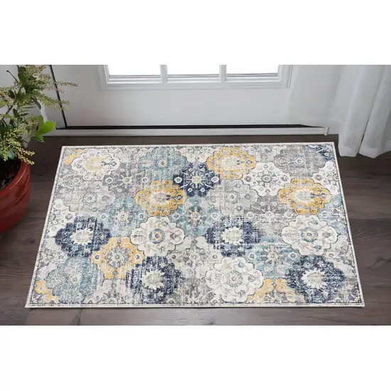 Blue and Yellow Floral Area Rug Photo 2