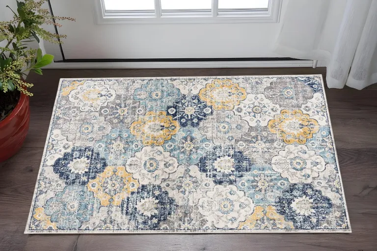 Blue Distressed Floral Area Rug Photo 5