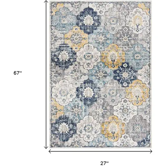 6' Blue And Yellow Floral Runner Rug Photo 7