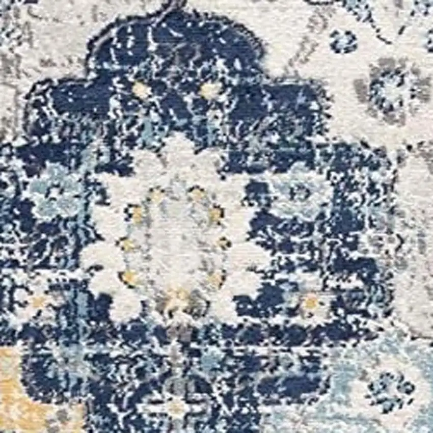 6' Blue And Yellow Floral Runner Rug Photo 4