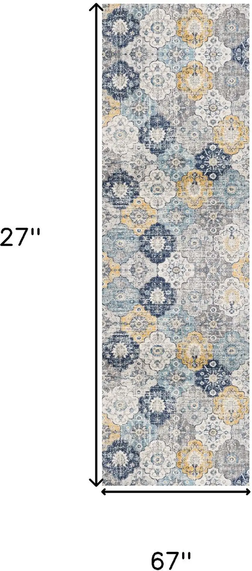 6' Blue And Yellow Floral Runner Rug Photo 6