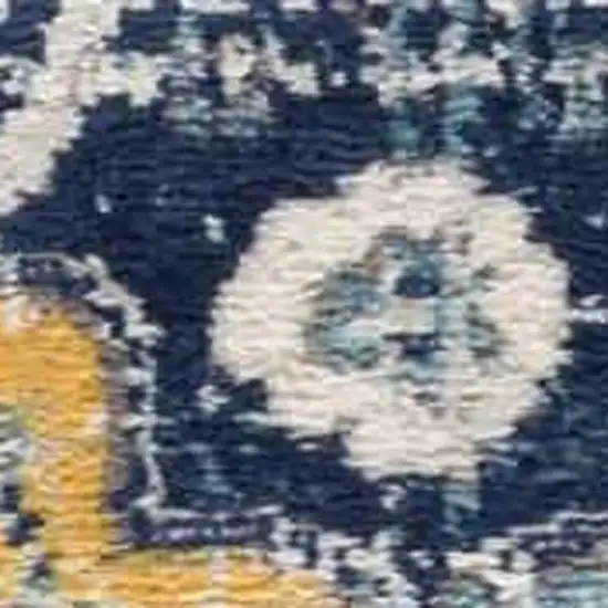 6' Blue And Yellow Floral Runner Rug Photo 2