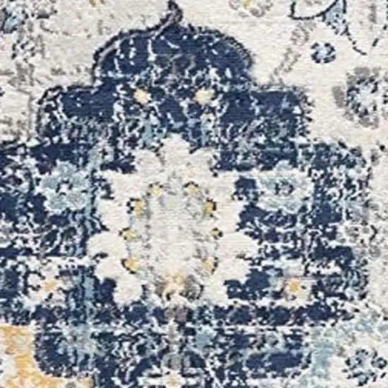 6' Blue And Yellow Floral Runner Rug Photo 8