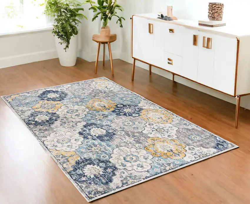 Blue Floral Dhurrie Area Rug Photo 1