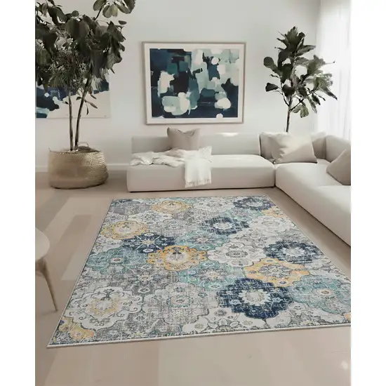 Blue and Yellow Floral Area Rug Photo 5