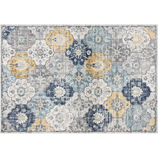 Blue and Yellow Floral Area Rug Photo 5