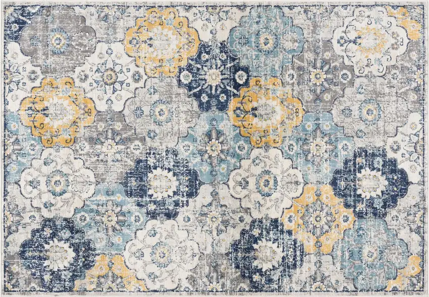 Blue and Yellow Floral Area Rug Photo 5
