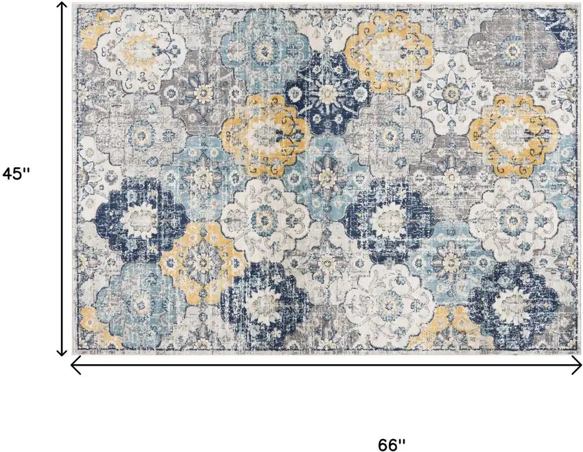 Blue and Yellow Floral Area Rug Photo 6