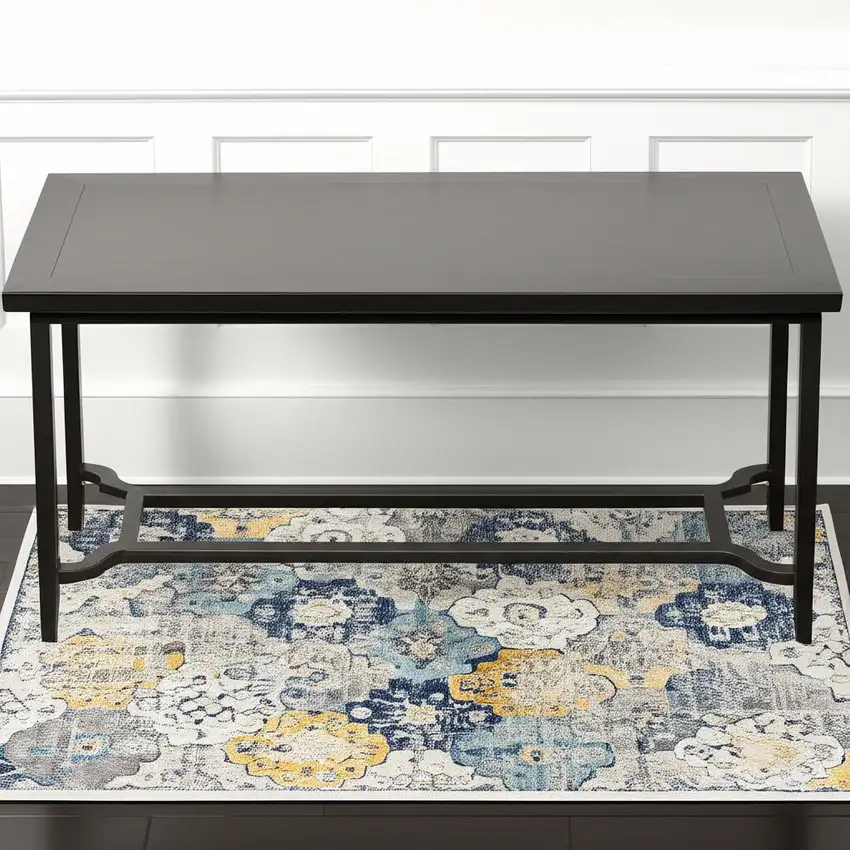 Blue and Yellow Floral Area Rug Photo 2