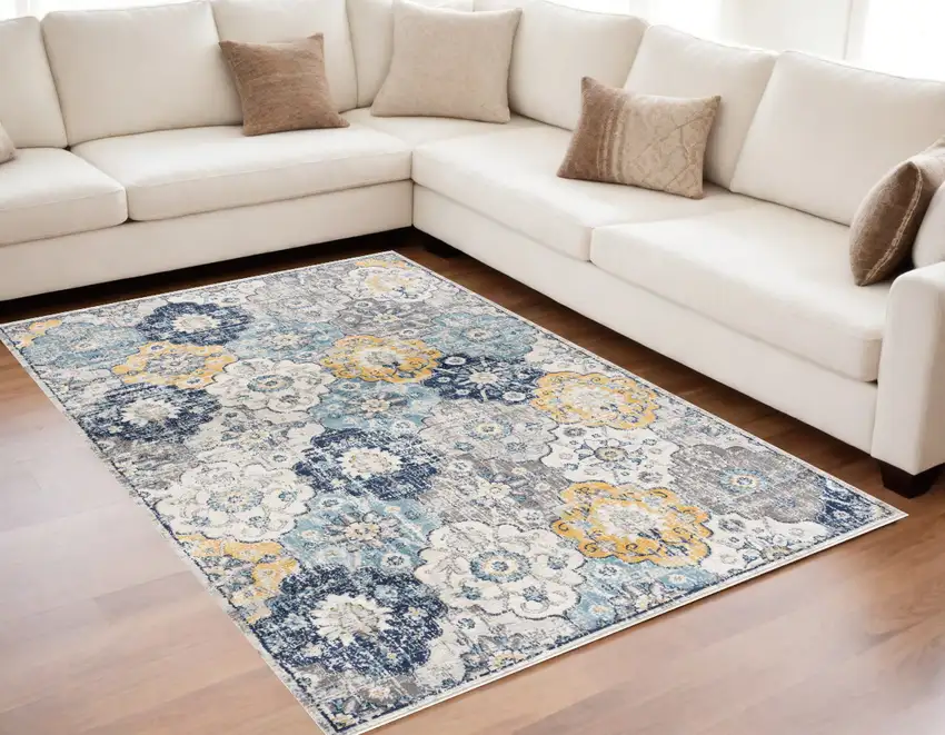 Blue Floral Dhurrie Area Rug Photo 1