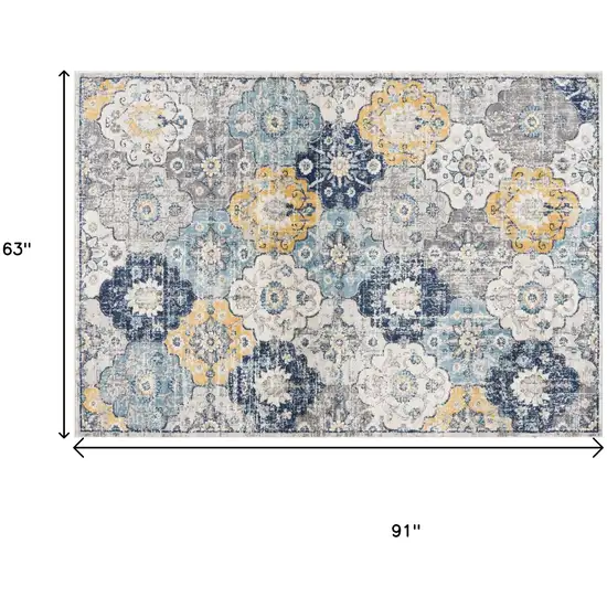 Blue and Yellow Floral Area Rug Photo 3
