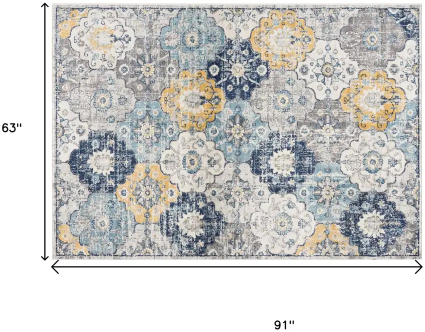 Blue and Yellow Floral Area Rug Photo 3