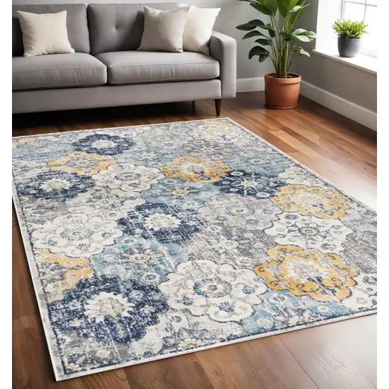 Blue and Yellow Floral Area Rug Photo 1