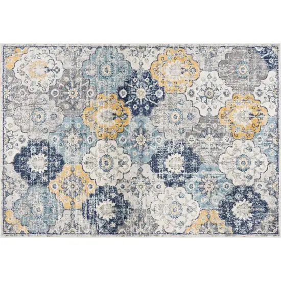 Blue and Yellow Floral Area Rug Photo 2