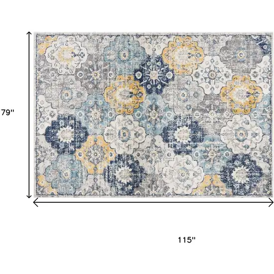 Blue and Yellow Floral Area Rug Photo 6