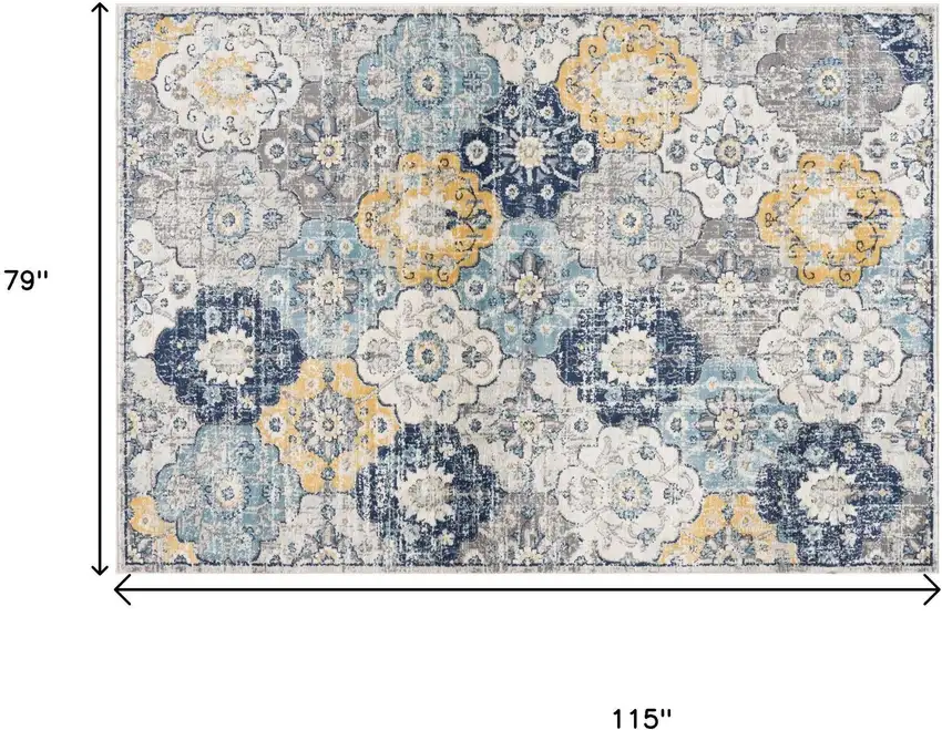 Blue and Yellow Floral Area Rug Photo 6