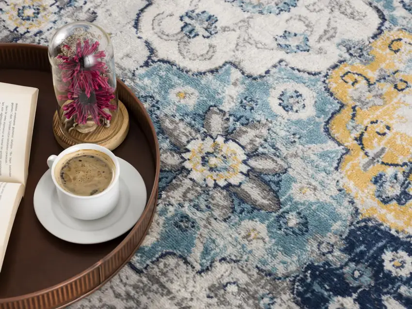 Blue and Yellow Floral Area Rug Photo 3