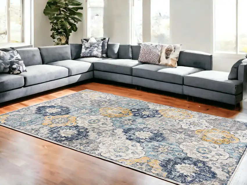 Blue Floral Dhurrie Area Rug Photo 1