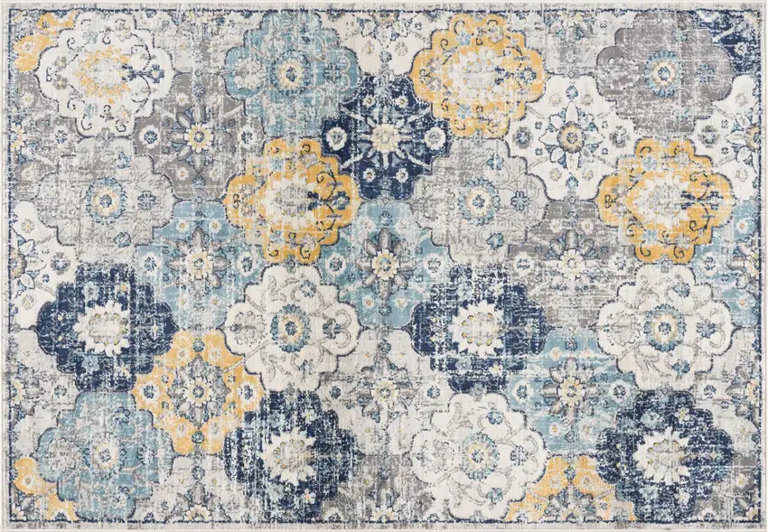 Blue and Yellow Floral Area Rug Photo 2