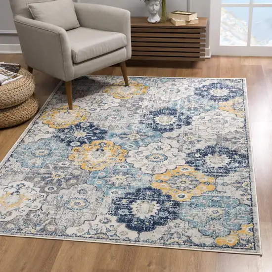 Blue and Yellow Floral Area Rug Photo 9