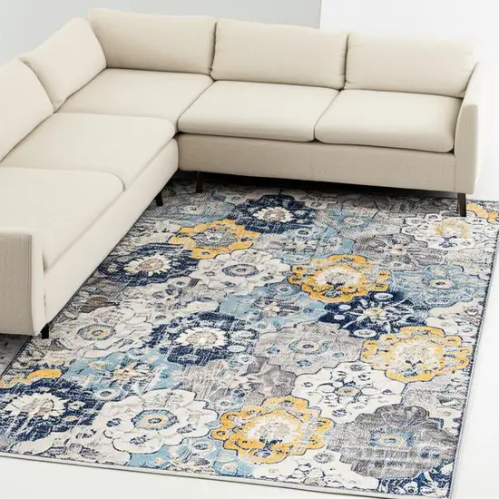 Blue and Yellow Floral Area Rug Photo 2